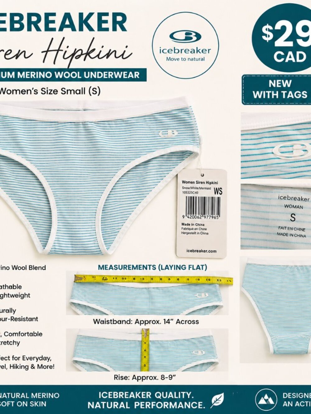 🧊 Icebreaker Women's Siren Hipkini Merino Wool Underwear – Size S – NWT